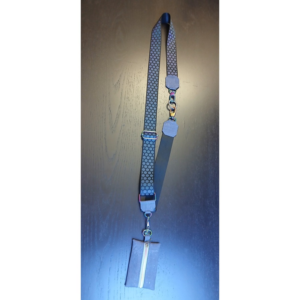 Reflective‎ Honeycomb Crossbody Strap with Iridescent Pouch money 4.5"X3" pouch
